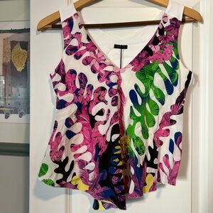 Versace Pink and Green Asymmetrical Graphic Tank Top